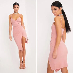 PrettyLittleThing Lauriell Rose Wrap Front Crepe Midi Dress in Size 8